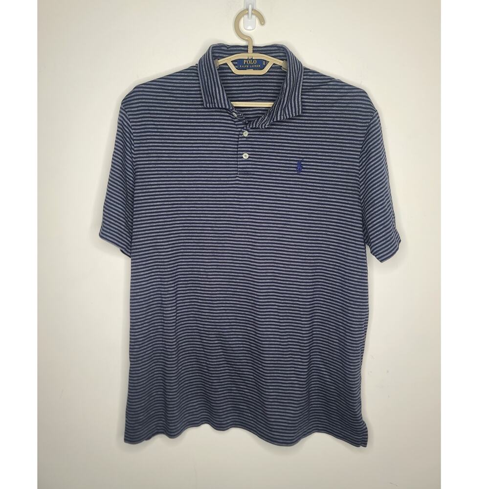 Ralph Lauren Polo navy blue grey stripe short sleeve cotton polo shirt - XL